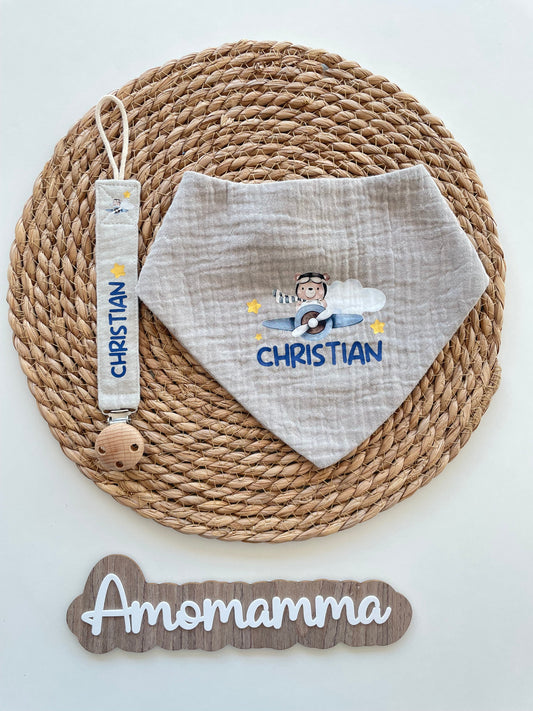 Set Bavetta Bandana e Portaciuccio Personalizzato in Mussola
