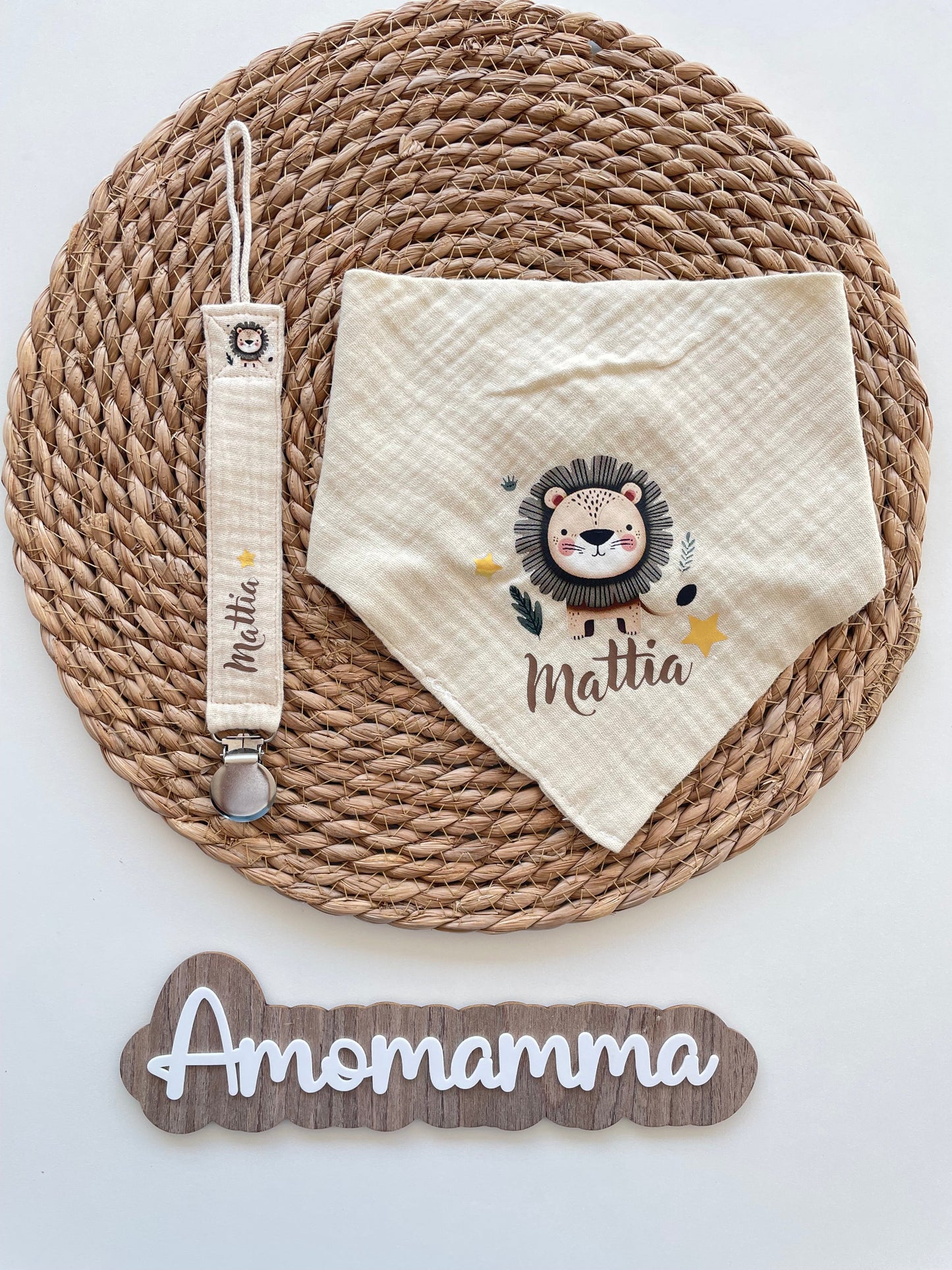 Set Bavetta Bandana e Portaciuccio Personalizzato in Mussola